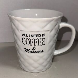 The Old Pottery Company White ceramic mug “All I Need Is Coffee & Mascara” EUC